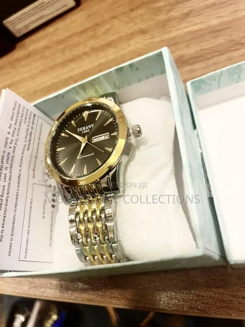 TERANY Men's Two-Tone Stainless Steel Quartz Watch (Black Dial)
