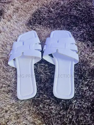 White Hermes-Style H-Strap Flat Sandals