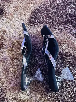 Metallic Silver Buckle Clear Sculpted Heel Mules