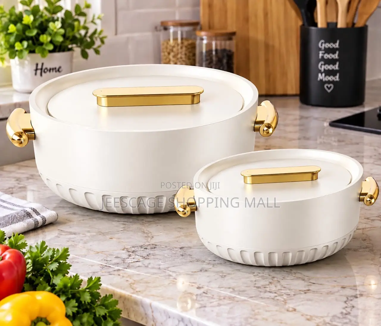 Elegant Cream Gold Insulated Serving Casserole Set