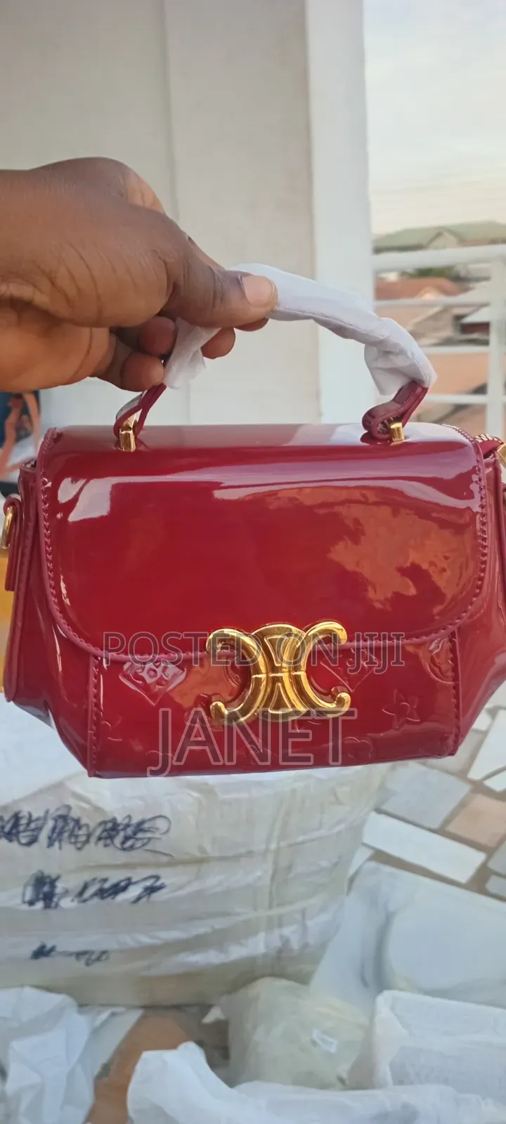 Luxury Burgundy Glossy Patent Leather Handbag