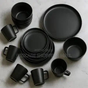 16-Piece Set of Black Stoneware Dinnerware