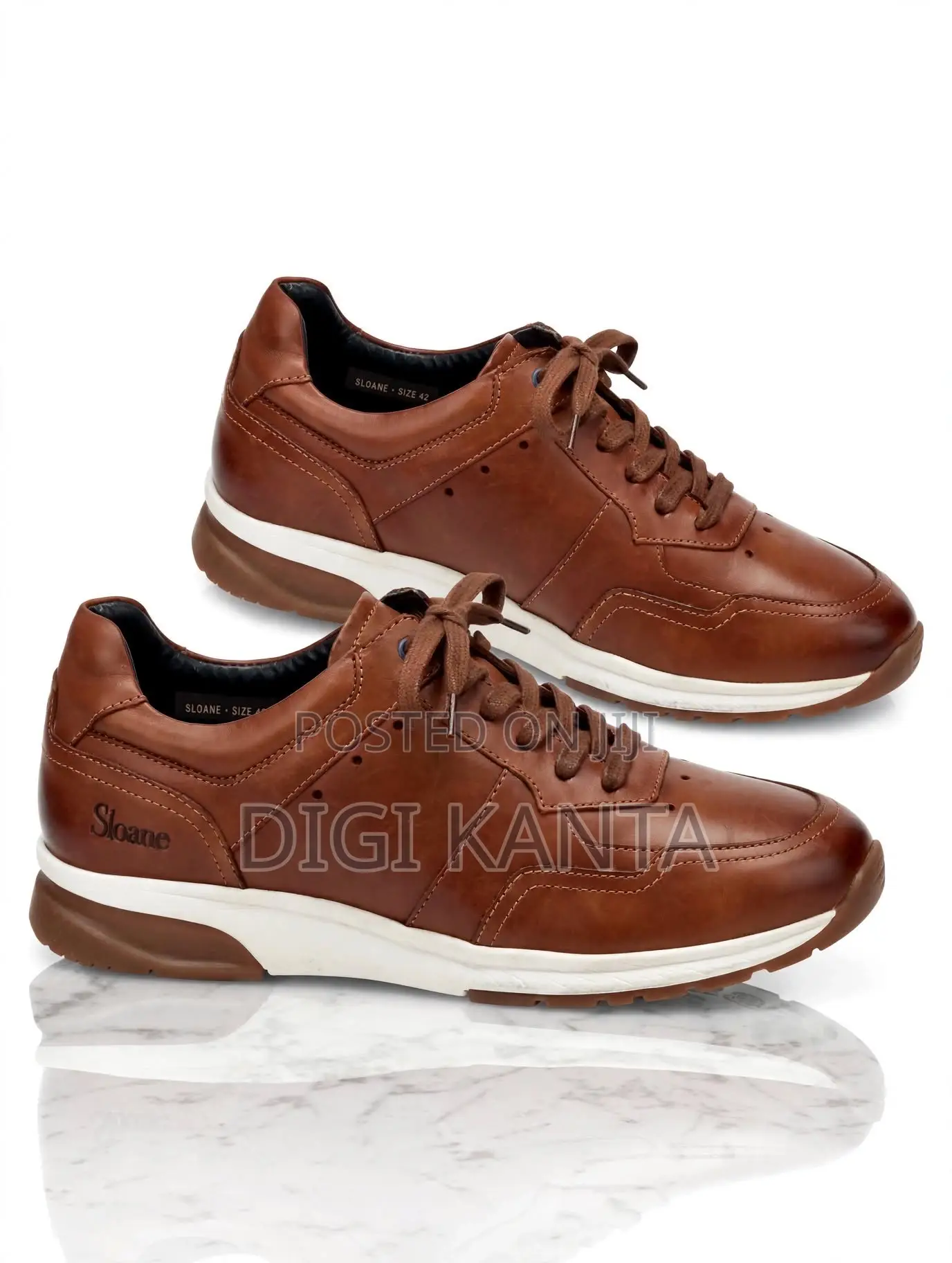 Original SLOANE Men's Brown Leather Casual Lace-Up Shoes - Size 42
