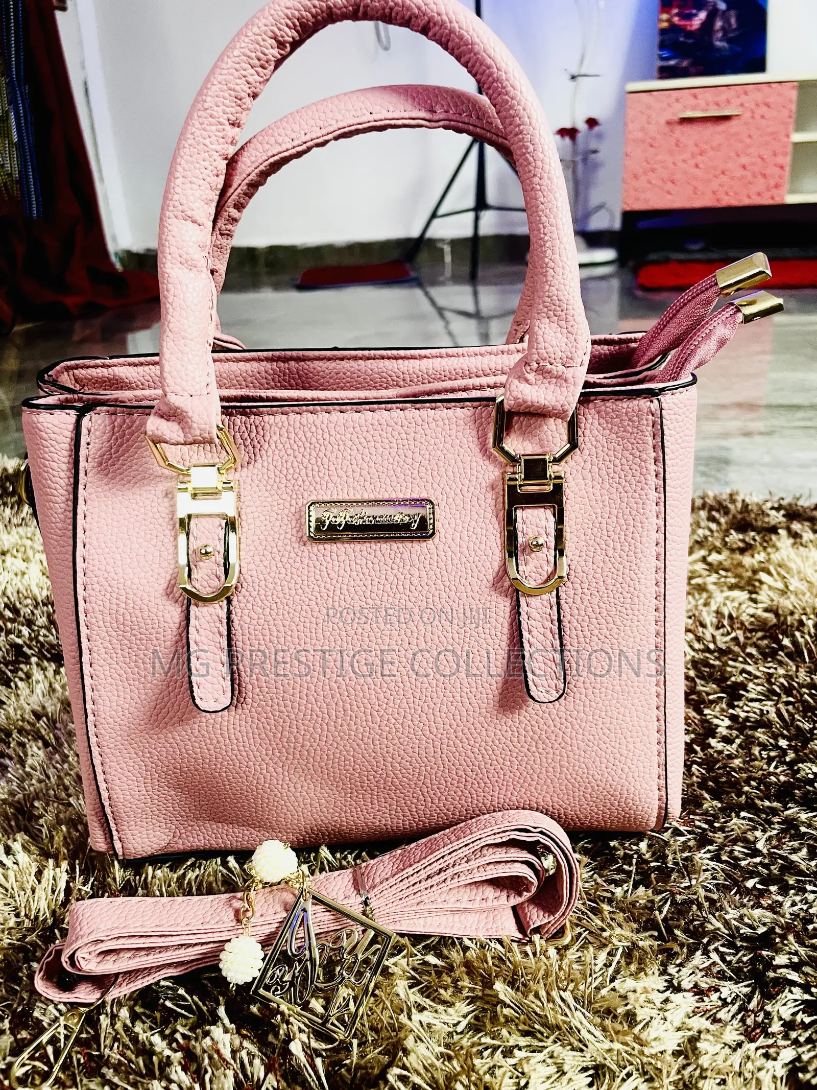 Elegant Blush Pink Top-Handle Satchel Bag With Strap