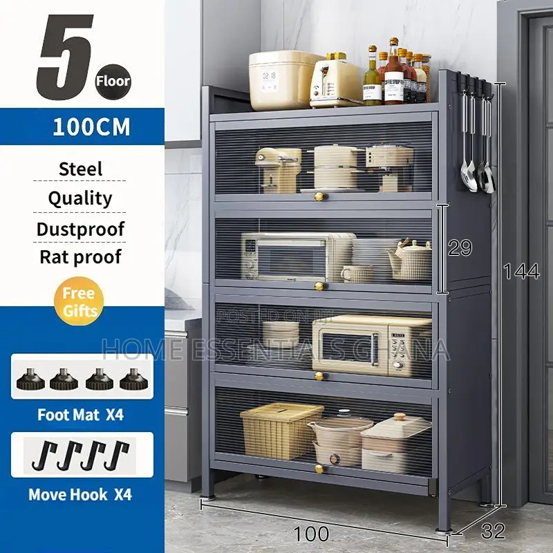 IRO Kitchen Cabinet With Dustproof Doors |Multi-Layer Kitchen Rack