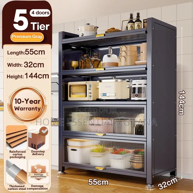 IRO Kitchen Cabinet With Dustproof Doors |Multi-Layer Kitchen Rack