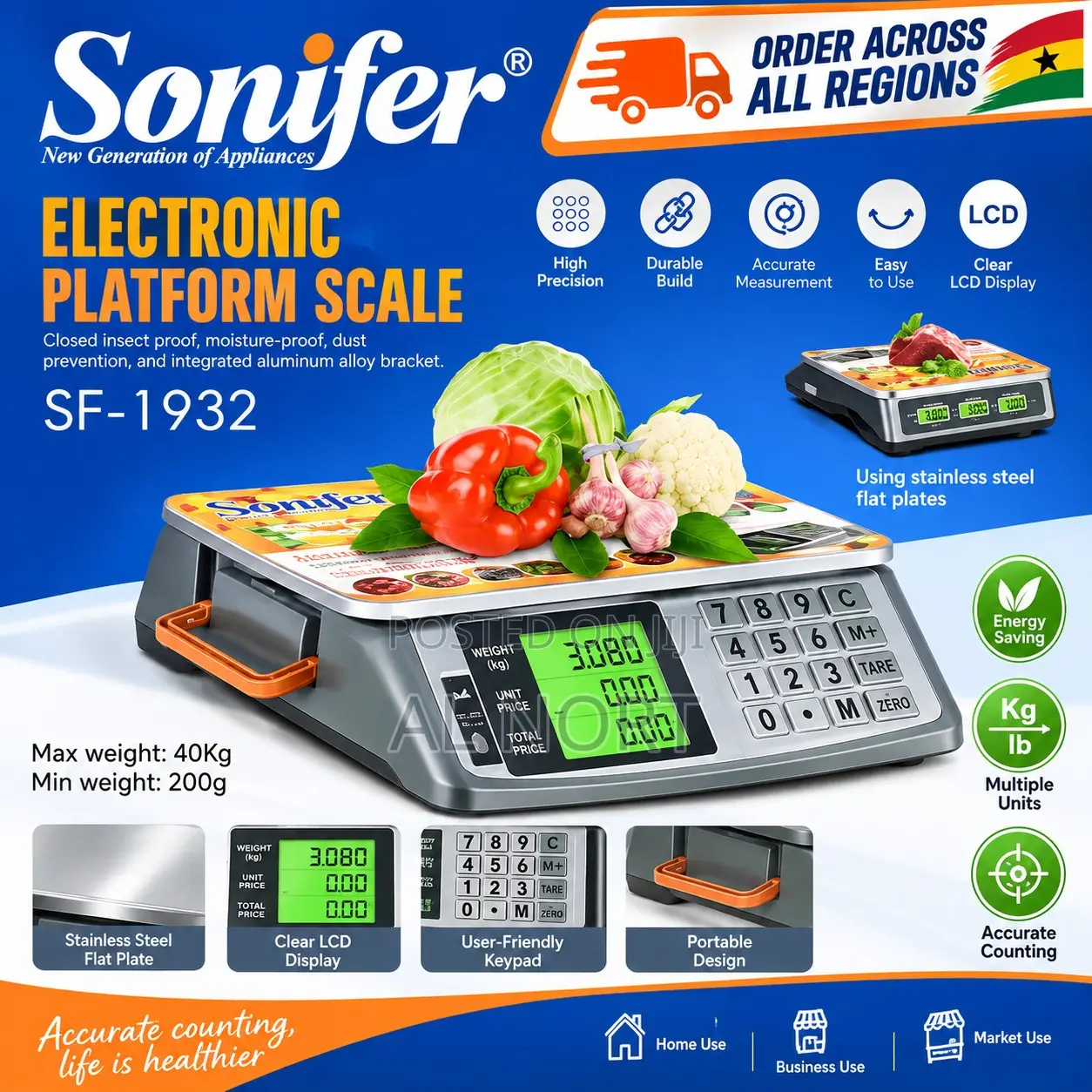 Electronic Platform Scale 40kg – Digital LCD Weighing Scale