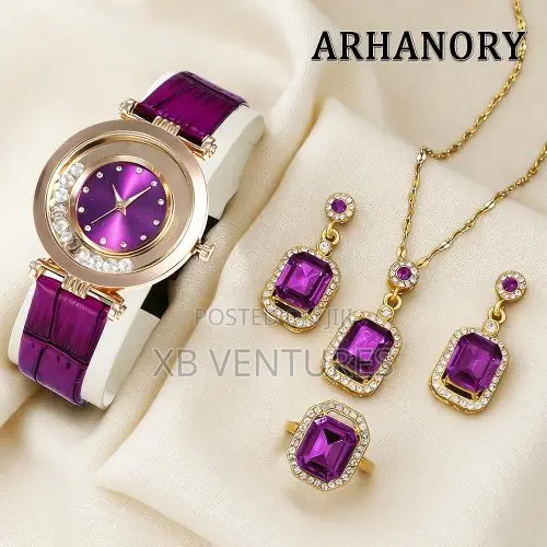 Women's Quartz Watch With Necklace Earrings Ring Set Z - Purple