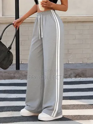 Wide Leg Striped Drawstring Pants