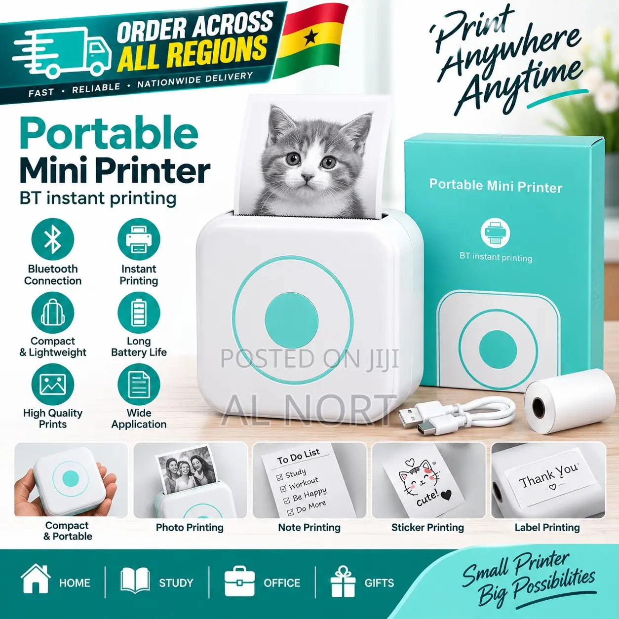 Portable Mini Printer – Bluetooth Thermal for Photos, Notes Labels