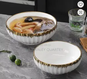 14” Large Gold Rim Serving Bowl