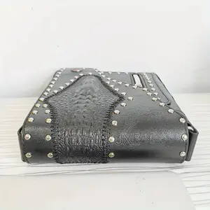 Grey Plaid Studded Crossbody Bag