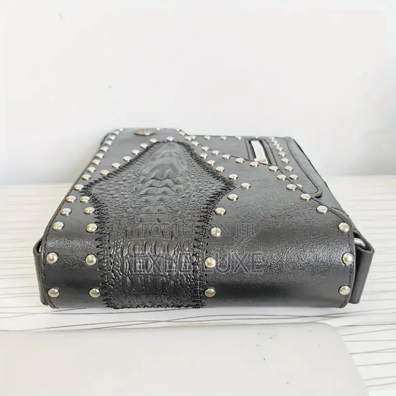 Grey Plaid Studded Crossbody Bag