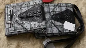 Grey Plaid Studded Crossbody Bag