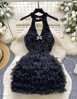 Black Sequin Party Mini Dress