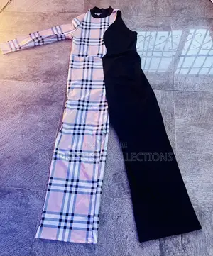 Two-Tone Plaid and Black One-Sleeve Jumpsuit