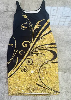 Gold Floral Print Sleeveless Bodycon Mini Dress
