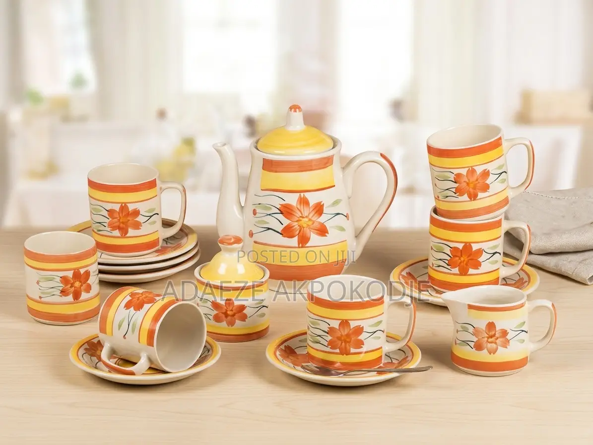 15/17-Piece Hand-Painted Stoneware Tea Coffee Set - Floral Yellow