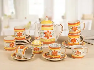 15/17-Piece Hand-Painted Stoneware Tea Coffee Set - Floral Yellow