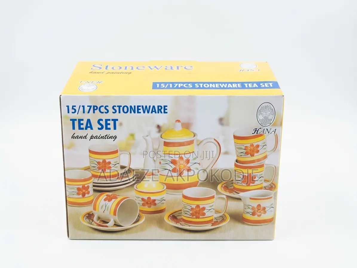15/17-Piece Hand-Painted Stoneware Tea Coffee Set - Floral Yellow