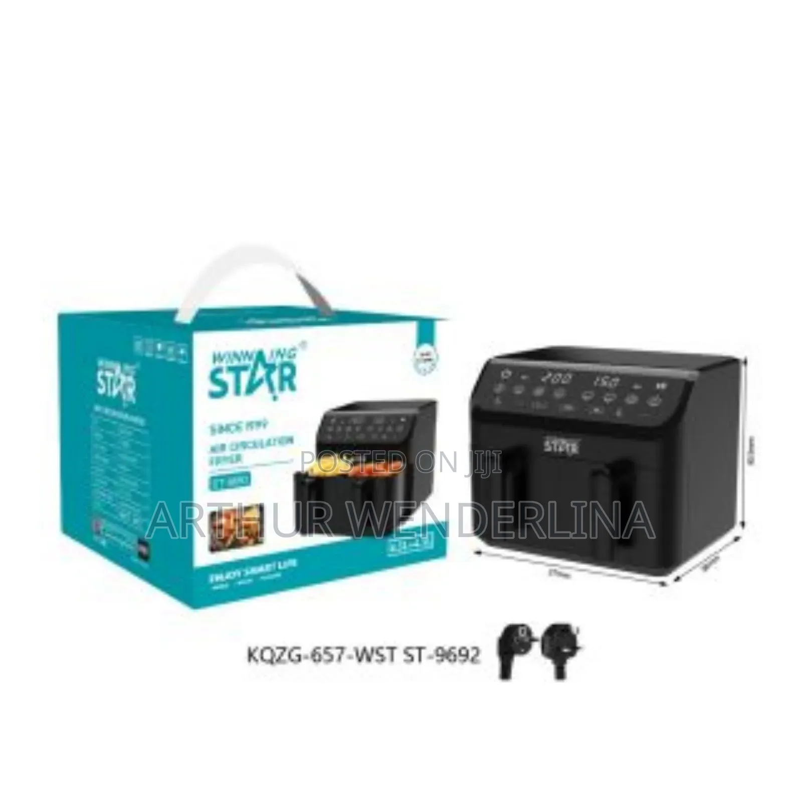 WINNING STAR Double Air Fryer, 2000W, 9L, 8 Programs - Black R