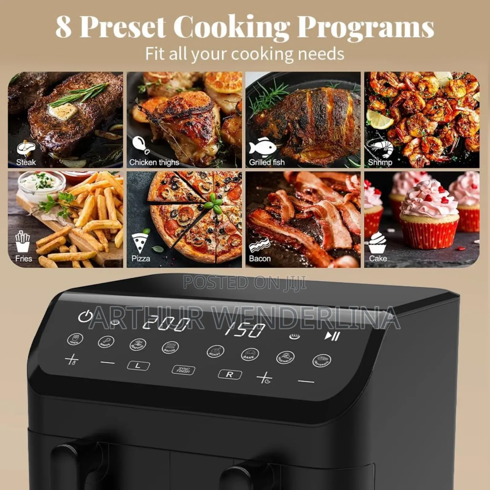 WINNING STAR Double Air Fryer, 2000W, 9L, 8 Programs - Black R