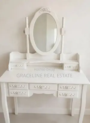 White Dressing Table/Mirror With 5 Drawers for Sale