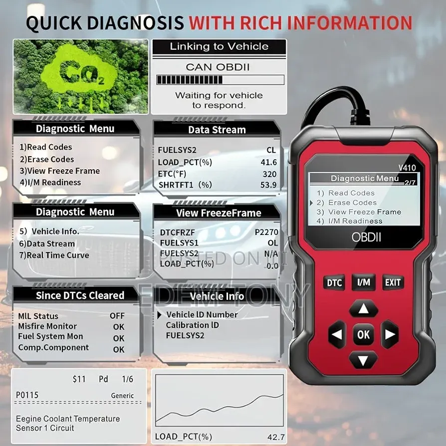 V410 OBDII Car Engine Fault Diagnostic Tool and Code Reader