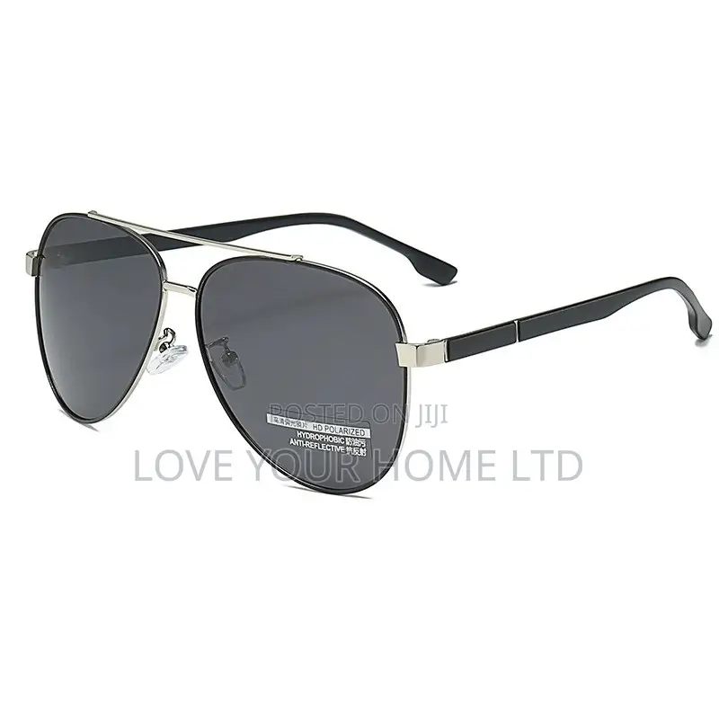 Men's Aviator Sunglasses – Black Frame Grey Lens – Polarized Style