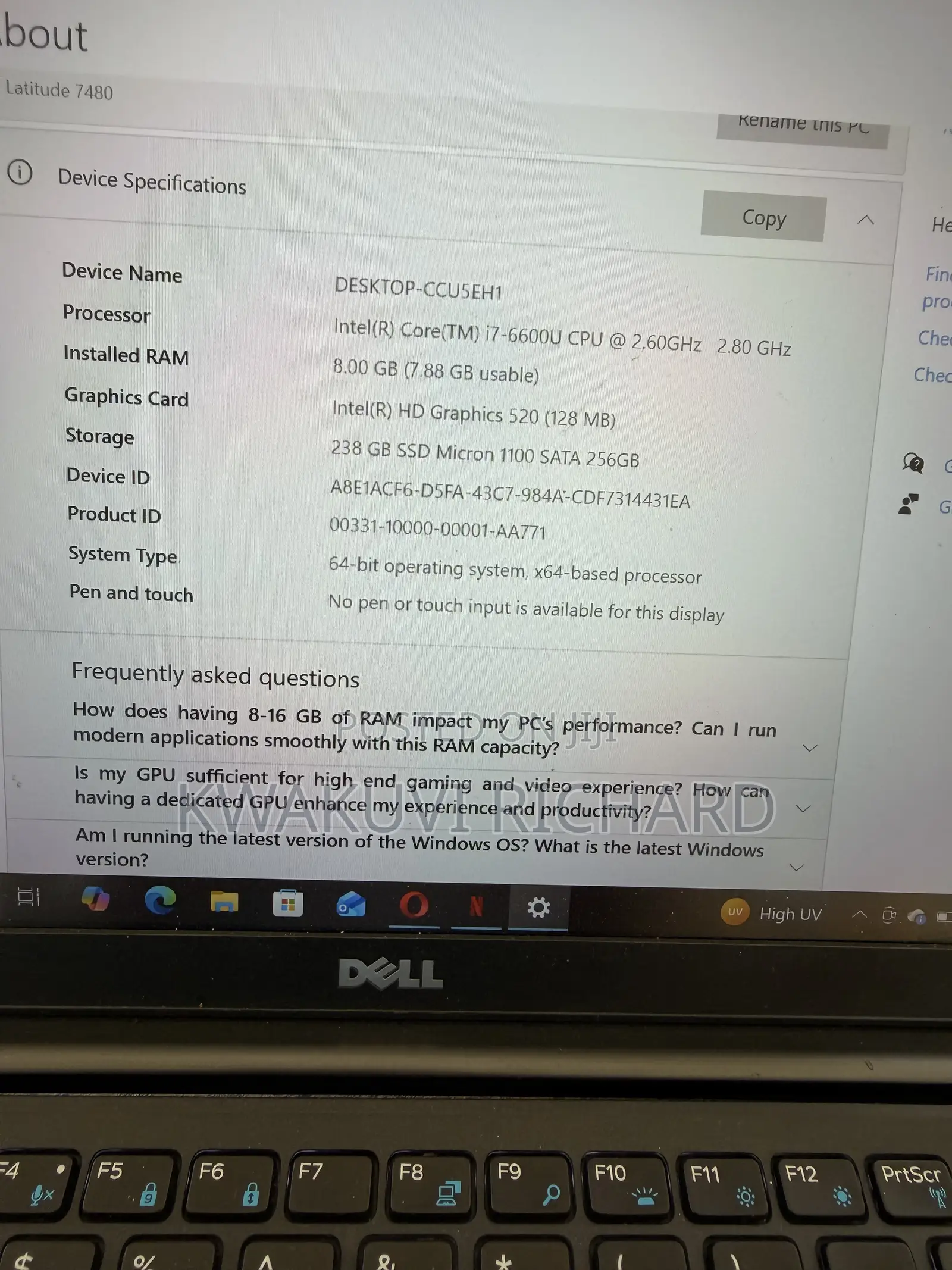 Laptop Dell Latitude 7480 8GB Intel Core i7 HDD+SSD 256GB
