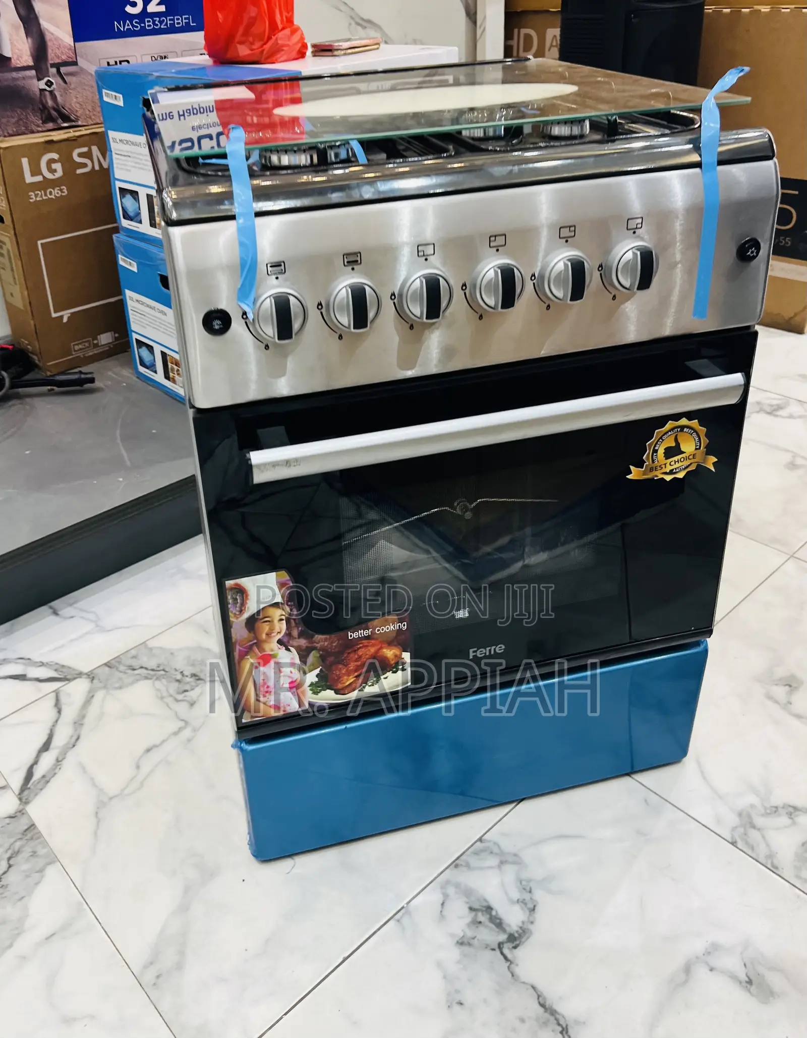 Super Adorable Ferre 60x60cm Glass Lid 4 Gas Cooker(Gray) 