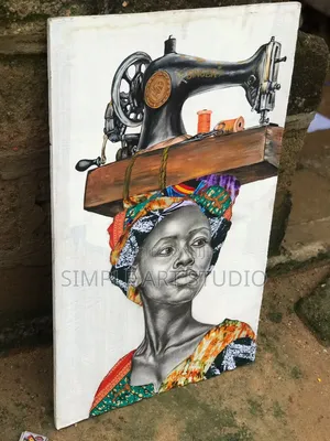 African Market Woman Carrying Loads, Original Canvas Painting