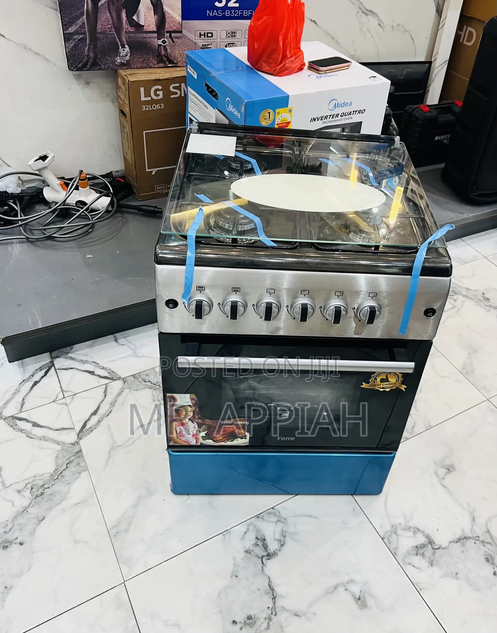 Super Durable Ferre 60x60cm Glass Lid 4 Gas Cooker(Stainless Steel).