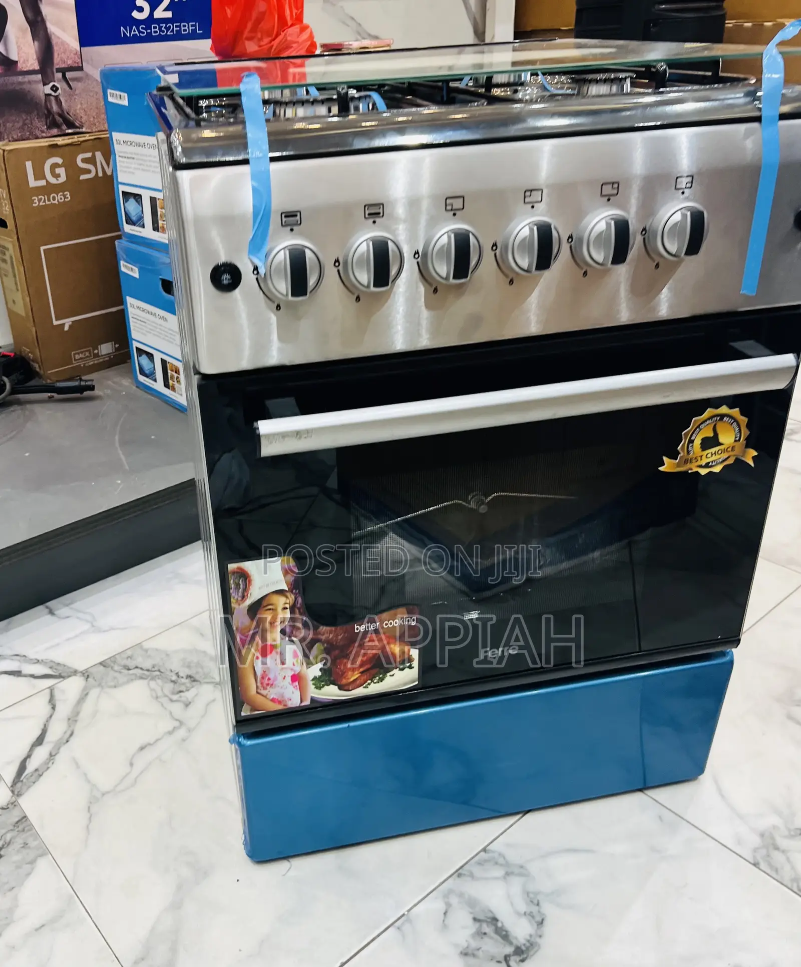 Super Durable Ferre 60x60cm Glass Lid 4 Gas Cooker(Stainless Steel).
