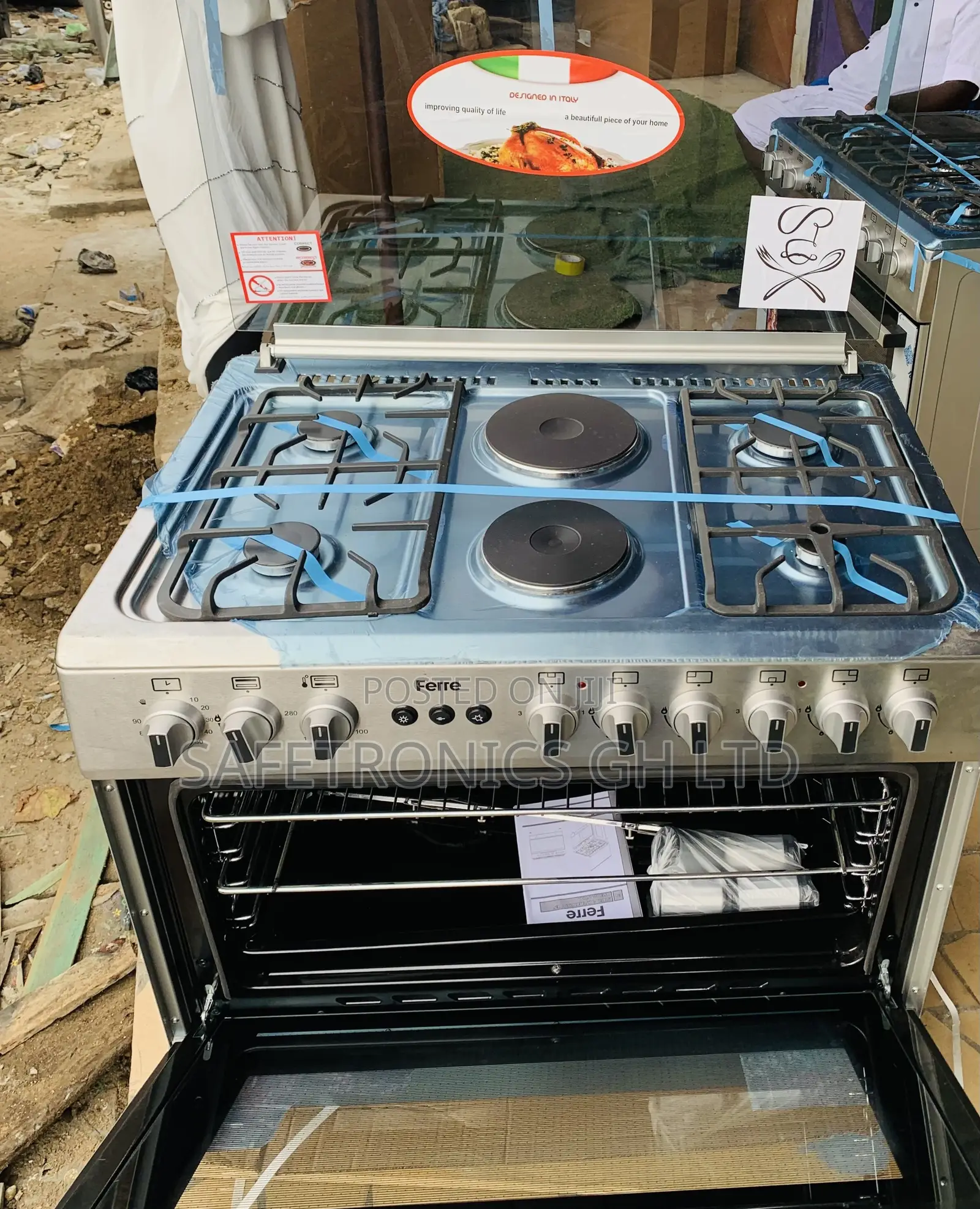 Essential Modern Ferre __ 4 Gas 2 Electric Grey Oven Grill Cooker
