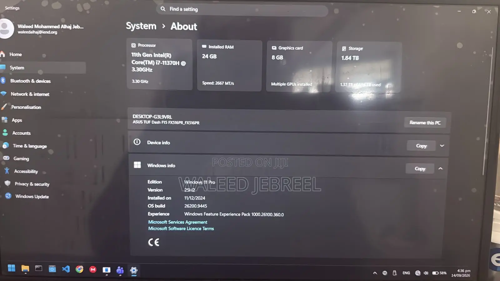 Laptop Asus TUF Gaming F15 24GB Intel Core i7 SSD 2T