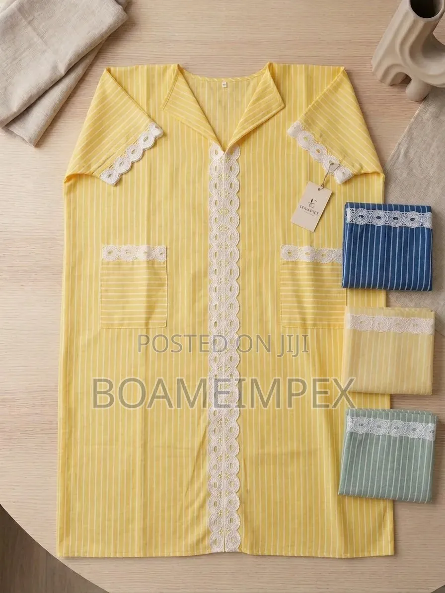 Ladies Bubu-Elegant Striped Cotton Kaftan Maxi Dress