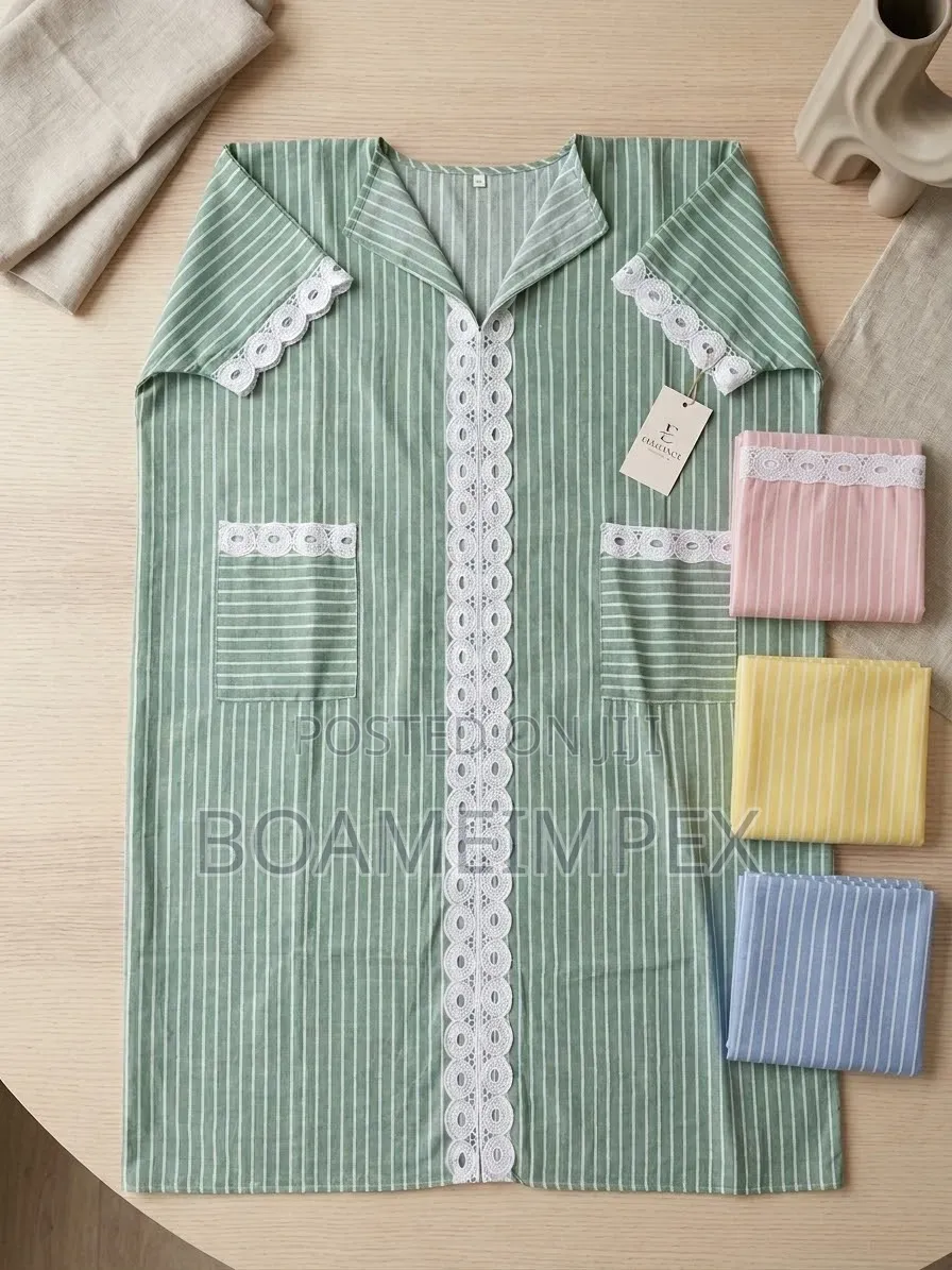 Ladies Bubu-Elegant Striped Cotton Kaftan Maxi Dress