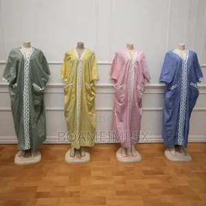 Ladies Bubu-Elegant Striped Cotton Kaftan Maxi Dress