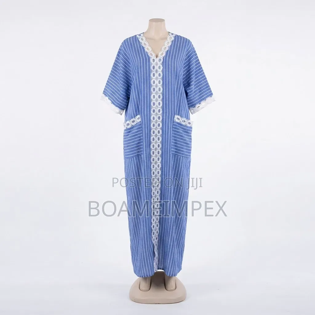 Ladies Bubu-Elegant Striped Cotton Kaftan Maxi Dress