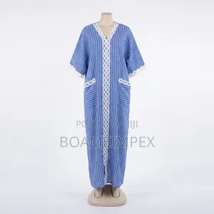 Ladies Bubu-Elegant Striped Cotton Kaftan Maxi Dress