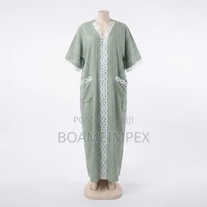 Ladies Bubu-Elegant Striped Cotton Kaftan Maxi Dress