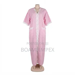 Ladies Bubu-Elegant Striped Cotton Kaftan Maxi Dress