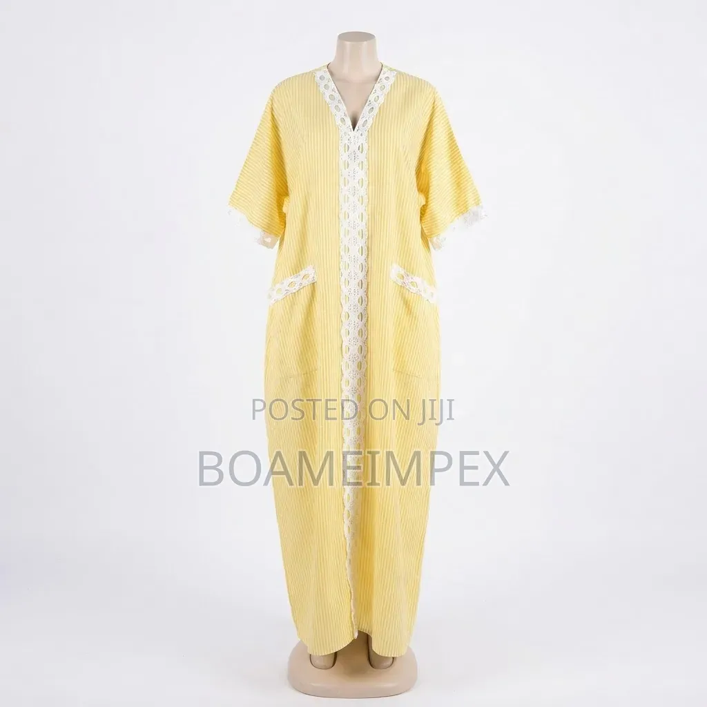 Ladies Bubu-Elegant Striped Cotton Kaftan Maxi Dress