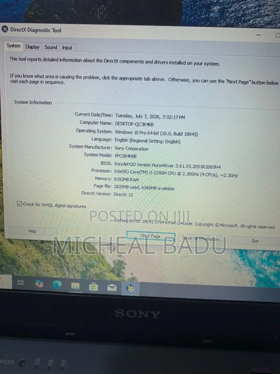 Laptop Sony VAIO VPC-SB3N9E 8GB Intel Core i3 HDD 512GB