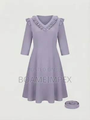 Ladies Office Wear v-Neck a-Line Midi Dress With Matching Belt