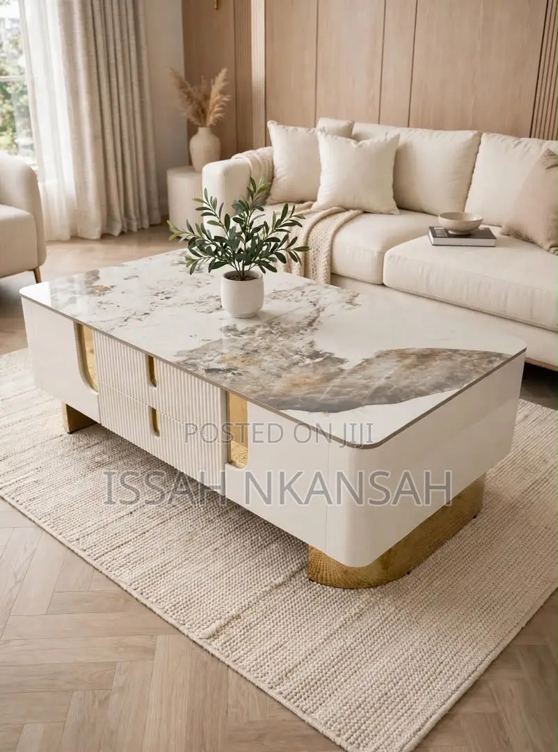 White + Gold Marble Top Coffee Table