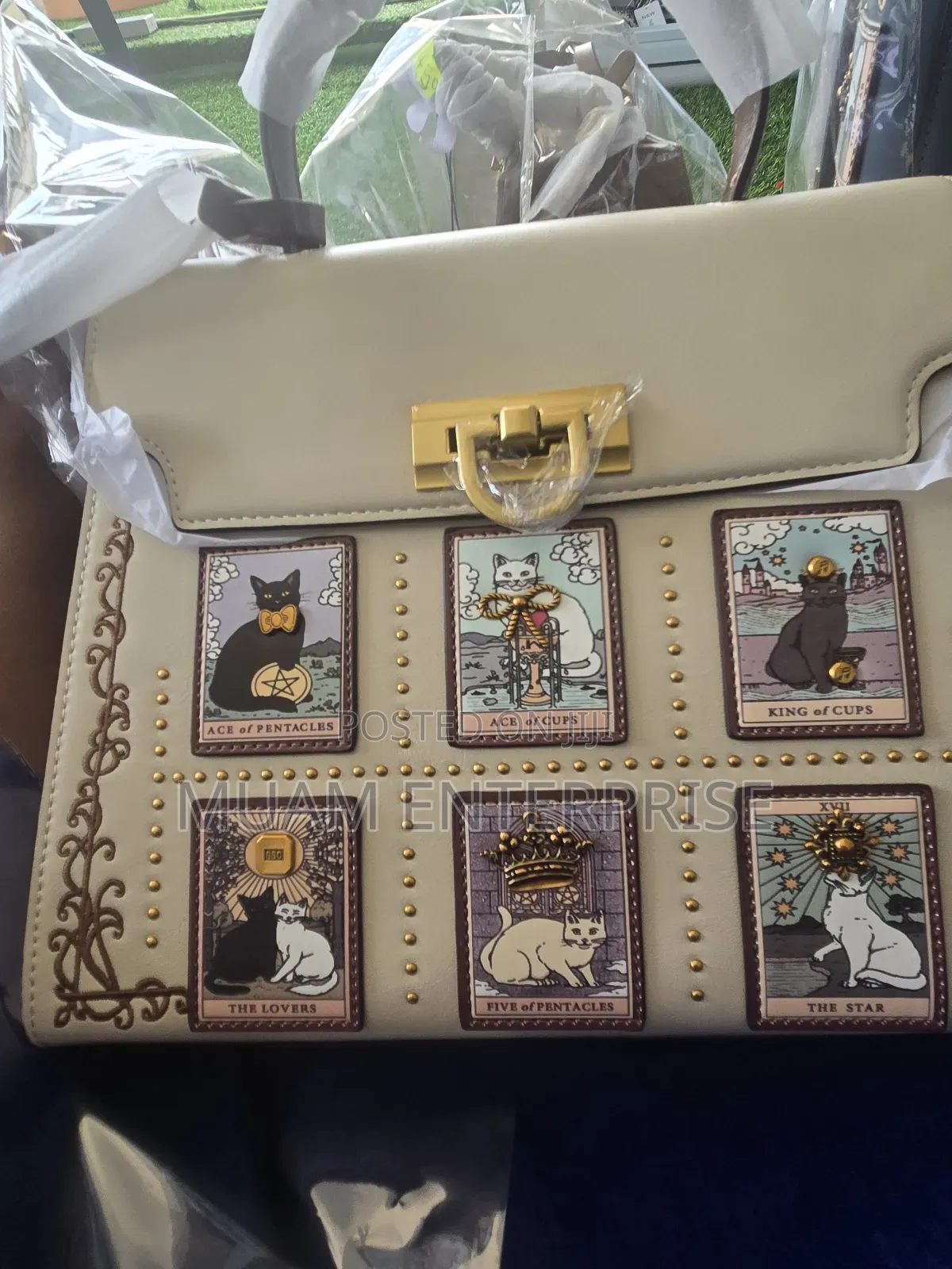 Luxury Vintage Cat Tarot Card Top-Handle Handbag