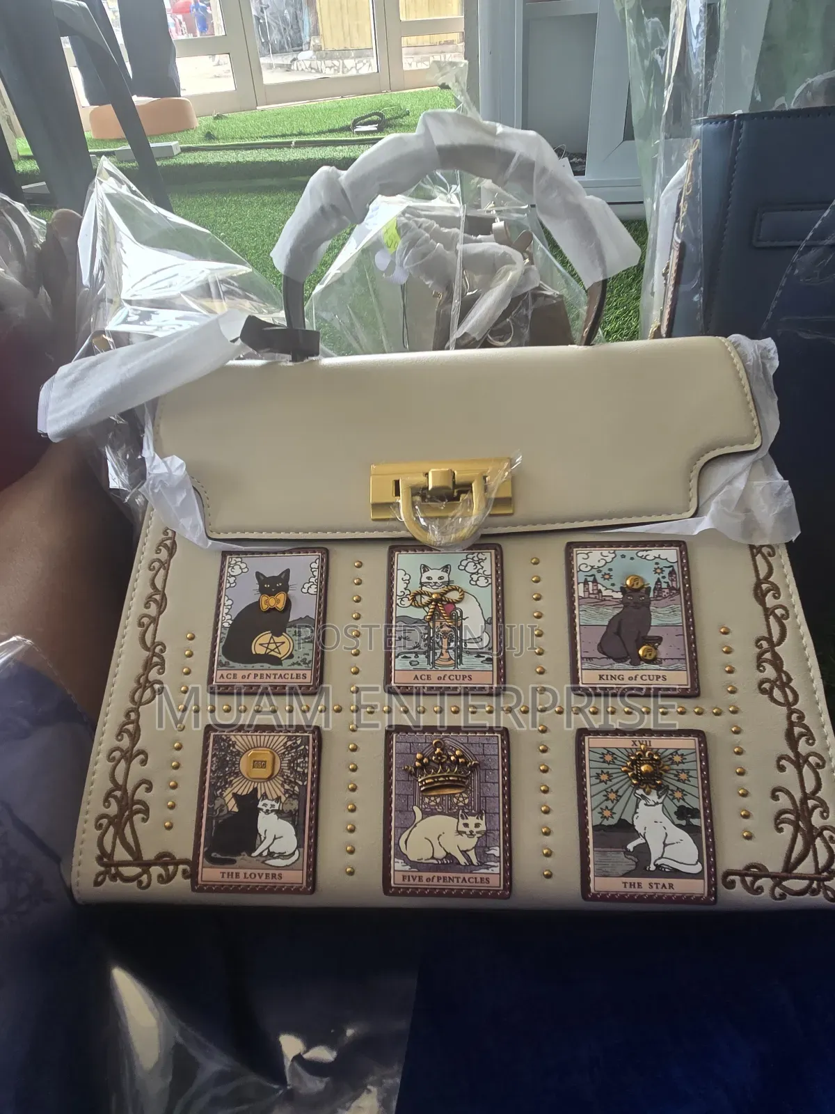 Luxury Vintage Cat Tarot Card Top-Handle Handbag