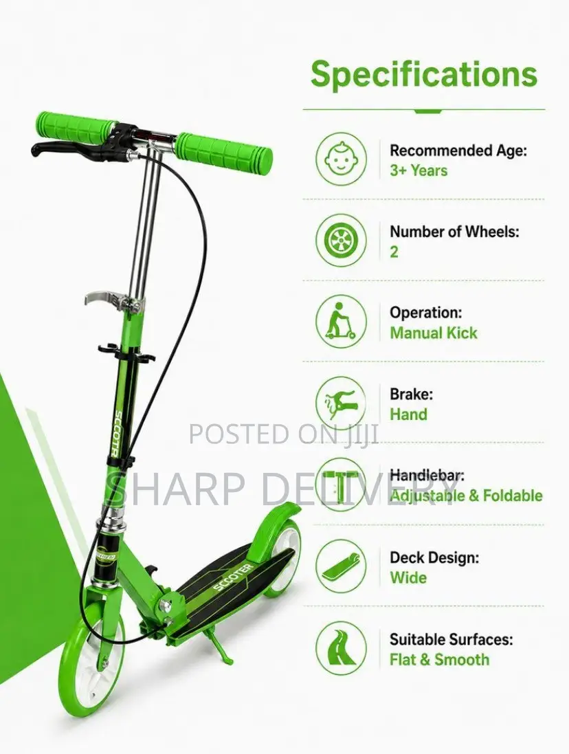 Kids 2-Wheel Foldable Big-Wheel Scooter for Ages 3+